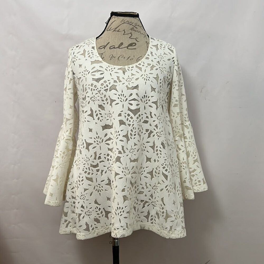 KALMANOVICH LACE & MESH BELL SLEEVE DRESS SIZE 6